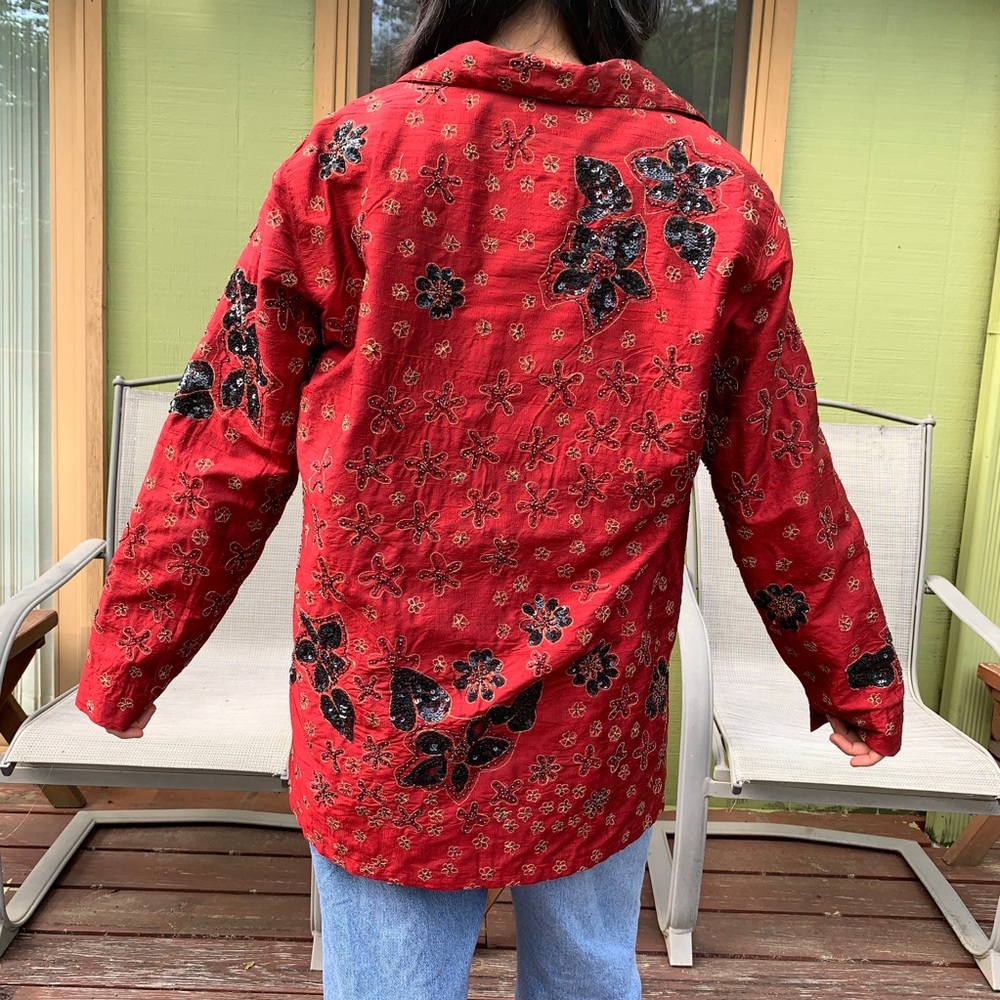 Chico’s Sequin and Beaded Embellished Silk Jacket